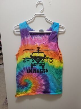 Gildan Purple and Pink Tie-Dye Tank Top